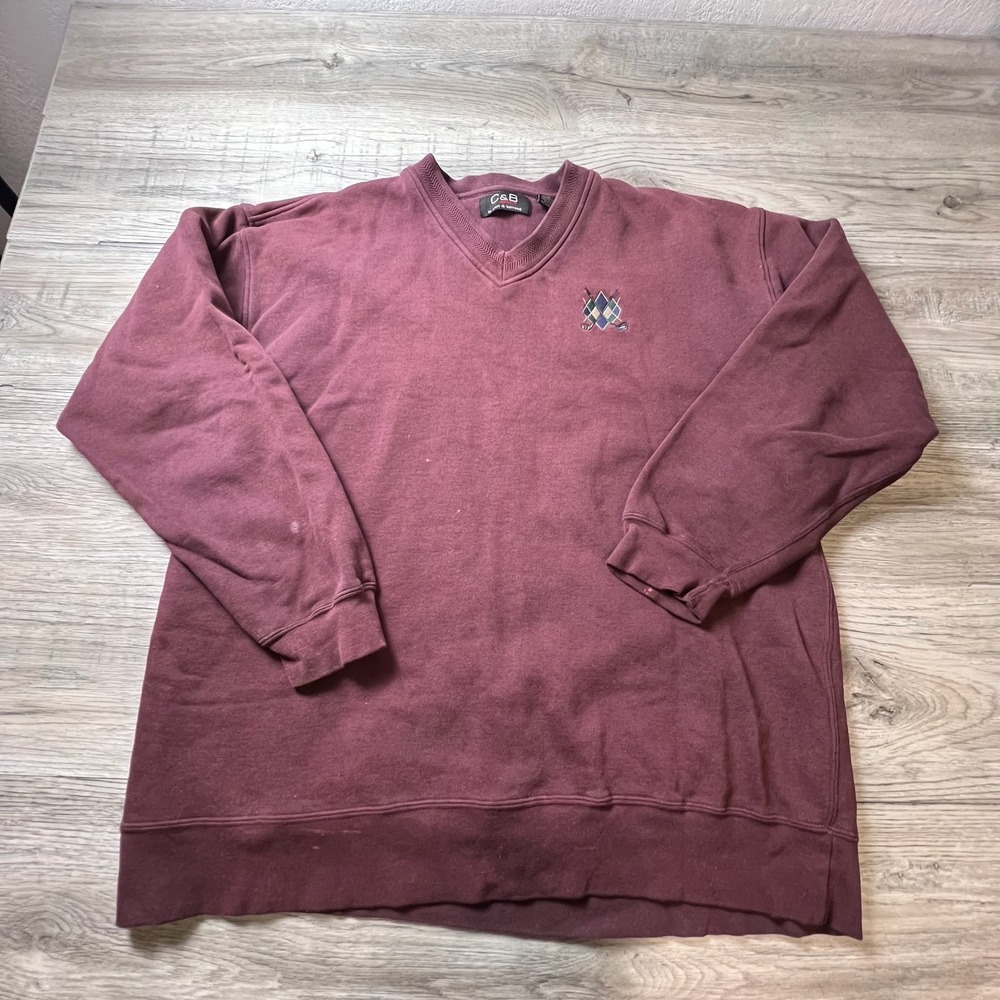 Croft & Barrow Sweatshirt Mens XL Maroon V-Neck‎ Golf Embroidered Pullover AA80